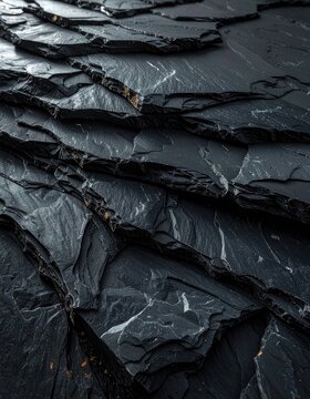 Close-up view of a weathered, dark slate roof texture.