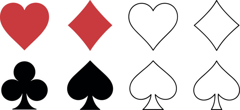 Playing card suit solid red and black shapes with outlines