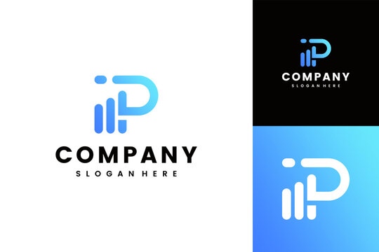Modern abstract letter P logo with upward graph bars representing growth and progress, perfect for finance and business startups
