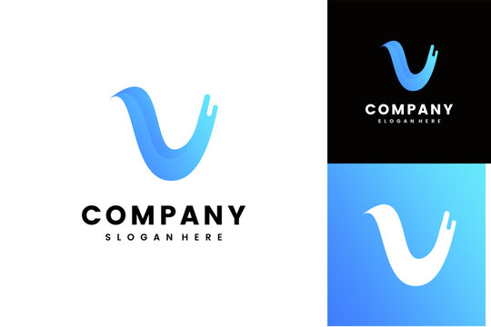 Elegant modern blue letter V logo design with abstract flowing shapes for branding and identity