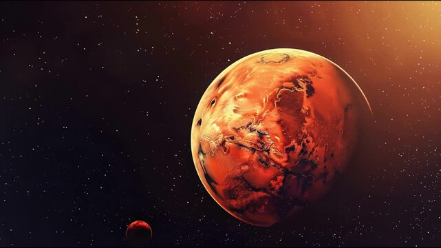 Mars Planet Rotating in Deep Space With Detailed Surface Features