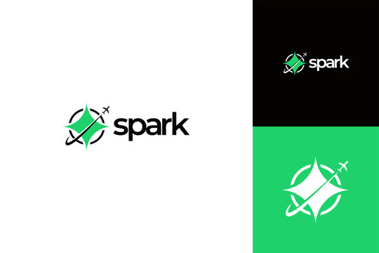 Spark logo design with abstract starburst and orbit elements, symbolizing innovation, creativity, and forward movement