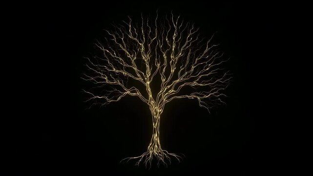 Human Nervous System Represented by Branching Golden Lightning