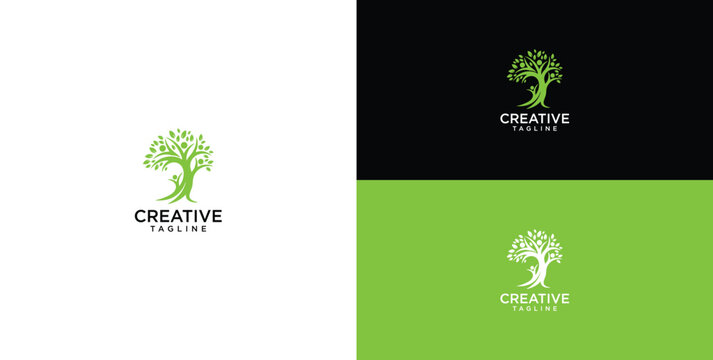 An abstract logo depicting a vibrant tree with a subtle human form, symbolizing growth, life, nature's connection, and environmental harmony for sustainable well-being