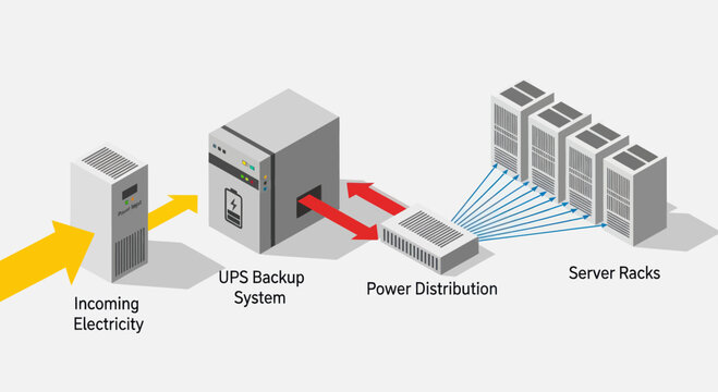 Server room power supply system diagram illustration.