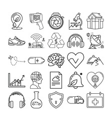 Fototapeta premium Modern technology icons set for digital communication and innovation in a clean vector graphic style