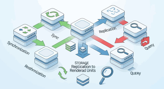 Data Storage Replication and Synchronization Network Diagram.