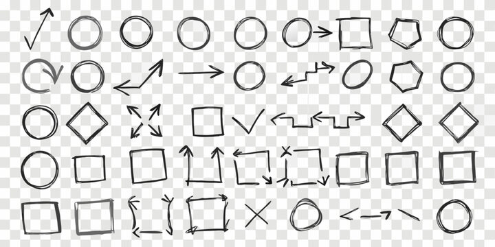 Doodle Flowchart Elements With Arrows And Shapes On Transparent Background