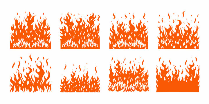 Orange fire shapes collection vector illustration on a white background