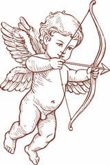 Naklejka premium Cupid Illustration In Vintage Engraving Style With Winged Figure