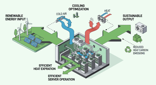 Diagram of sustainable energy input and output for cooling optimization.