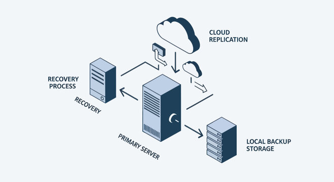 Data backup and recovery system diagram illustration.