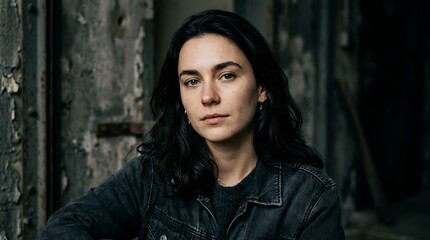 Fototapeta premium A woman with a dramatic dark grunge industrial background 