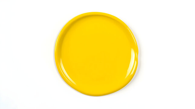 glossy, yellow object resembling a paint or color sample. The object is centered against a plain white background, highlighting its smooth, reflective surface. The yellow hue is vibrant and uniform, w