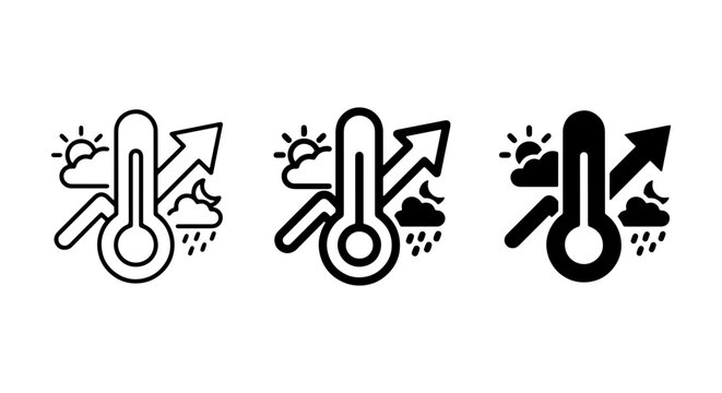 Thermometer Weather Icons, Temperature Forecast Symbols, Climate Change Indicators, Heat Wave Graphics, Vector Set