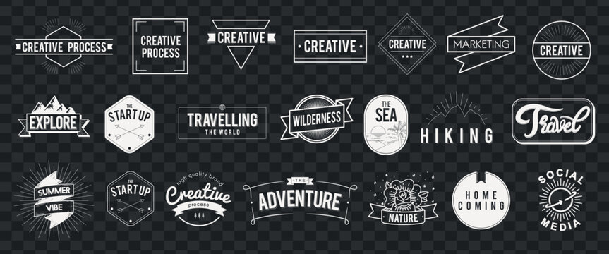 Vector set of creative vintage badges, labels and travel icons on dark background