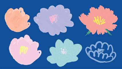 Obraz premium Colorful vector floral doodles with abstract blossoms on a blue background