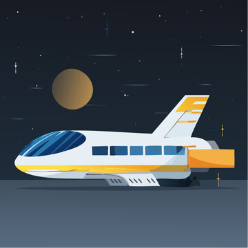 Navette spatiale futuriste sur fond cosmique
