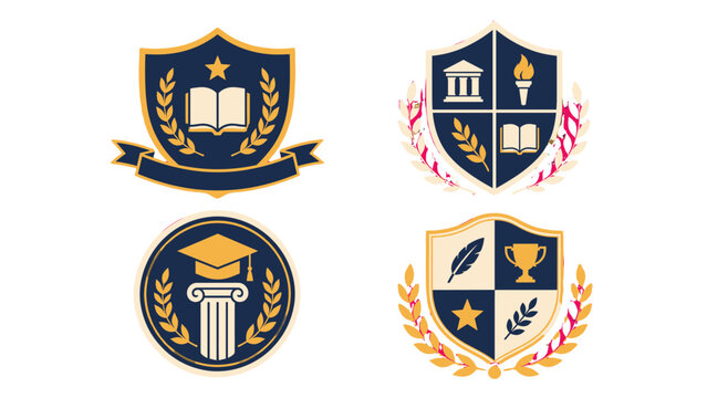Set of academic crest and shield badge vector emblems