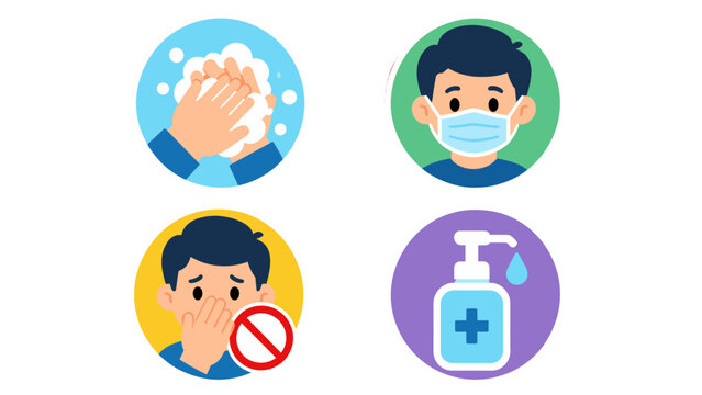 Coronavirus prevention icons with hand washing and face mask