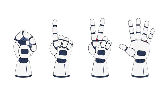 Robot hand counting gestures from zero to five in vector style