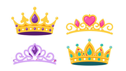 Set of colorful crown and tiara icons in cartoon vector style © icon_art