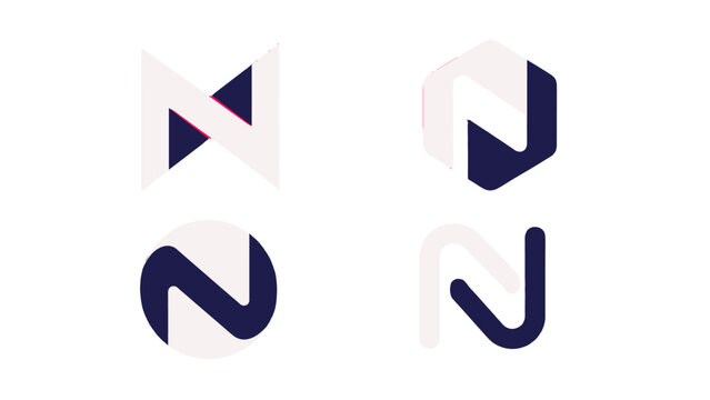 Geometric letter N logo set with four abstract monogram designs