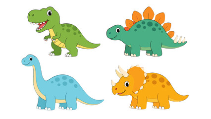 Cute cartoon dinosaur set with four colorful hand drawn characters © icon_art