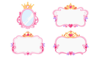 Pink princess frame set with crowns and decorative mirror © icon_art