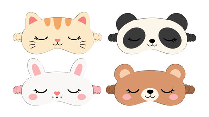 Cute animal sleep masks set with cat panda rabbit and bear © icon_art