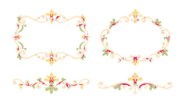 Decorative floral ornamental frames and scroll borders set