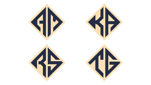 Set of four geometric diamond monogram letter emblem designs