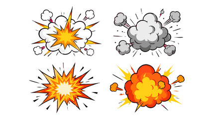 Hand drawn comic explosion bursts and smoke cloud set © icon_art