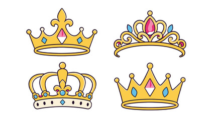 Set of decorative crown and tiara doodle vector illustrations © icon_art