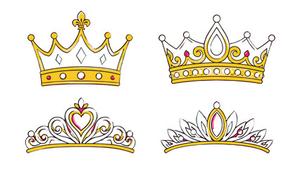 Hand drawn crown and tiara set with decorative line art © icon_art