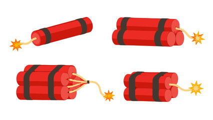 Red dynamite sticks with burning fuses isolated on white © icon_art