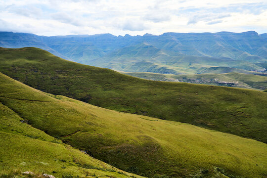 Intimate Undulating Hills Drakensberg Close Green Folds Creating Soft Abstract Landscape Study In Tones