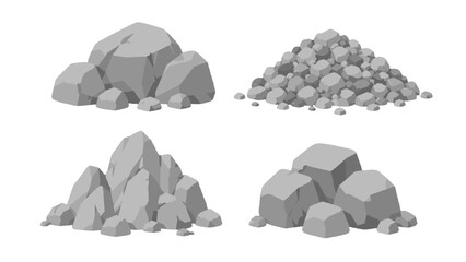Set of gray rock piles and stone heaps isolated on white © icon_art