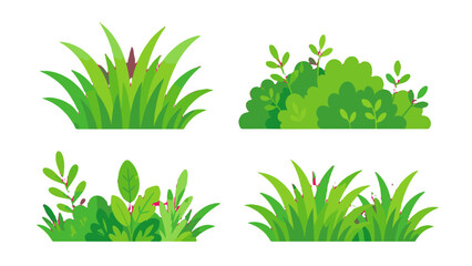 Set of green grass and bush elements in flat vector style © icon_art