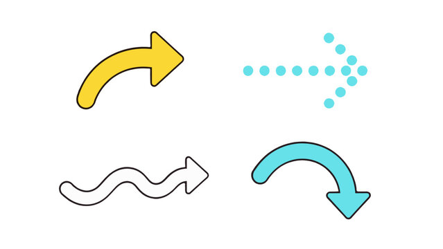 Set of curved and dotted arrow icons on white background