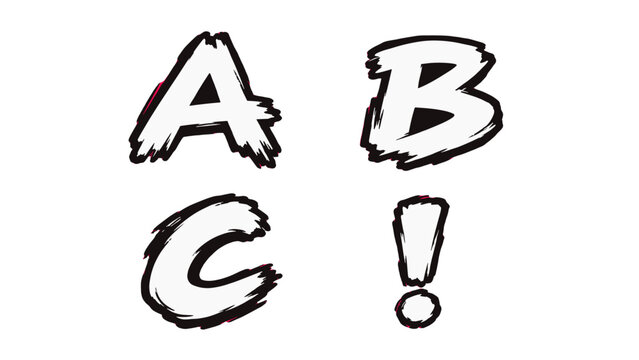 Grunge brush alphabet letters A B C and exclamation mark