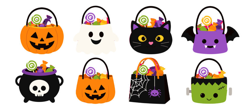 Halloween candy buckets and trick or treat bags set