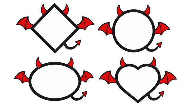 Set of devil themed frames with horns wings and tail