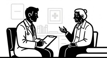 Fototapeta premium Doctor consults with elderly patient in clinic office.
