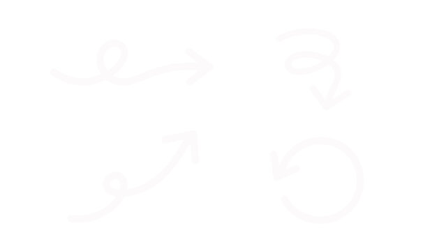 Set of hand drawn curved arrow doodles on white background
