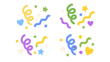 Fototapeta premium Colorful hand drawn confetti doodles with streamers and shapes