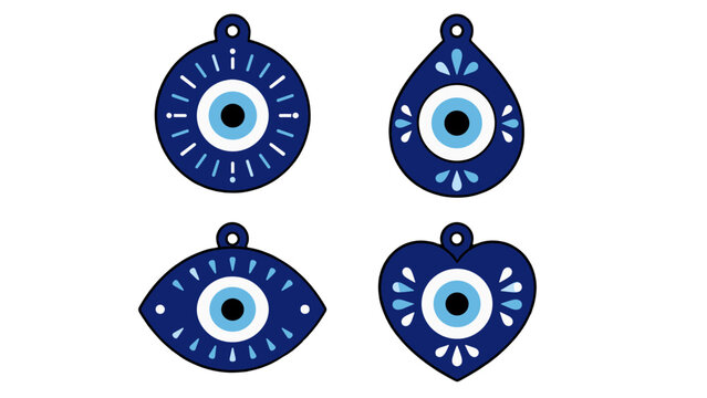 Blue evil eye amulet set with round teardrop eye and heart shapes