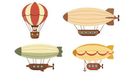 Set of vintage hot air balloon and airship vector illustrations © icon_art