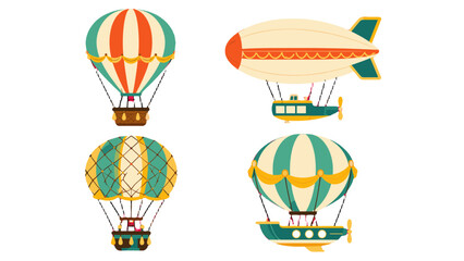 Set of colorful vintage hot air balloons and airships © icon_art