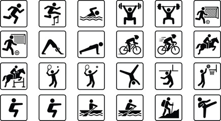 Logistics and delivery glyph icon set featuring stick figure couriers, distribution trucks, warehouse storage, and parcel handling processes.eps, © yousuf